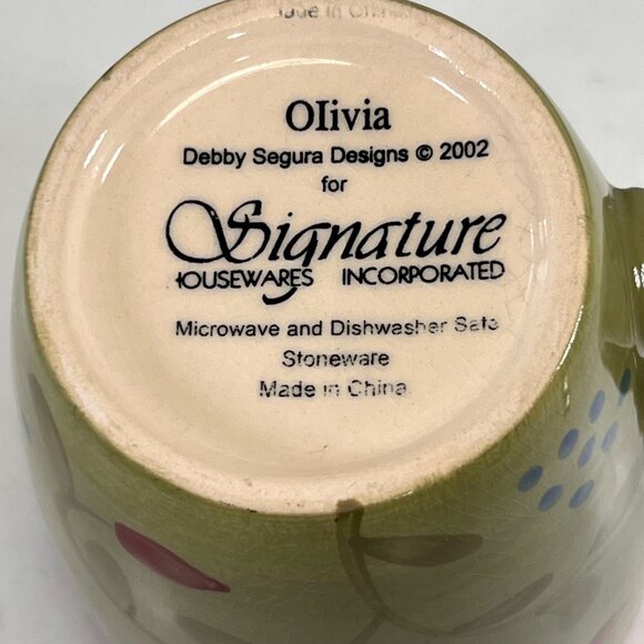Vtg Signature Housewares Mugs OLIVIA by Debby Segura Stoneware 2002 Set of 2 - Picture 7 of 9